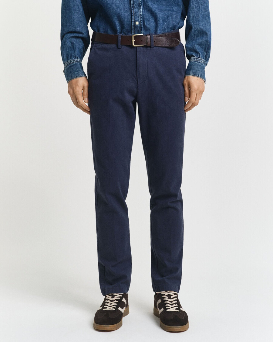 pantalones de algodón de espiga de corte entallado - azul noche
