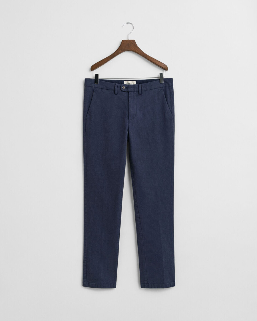 pantalones de algodón de espiga de corte entallado - azul noche