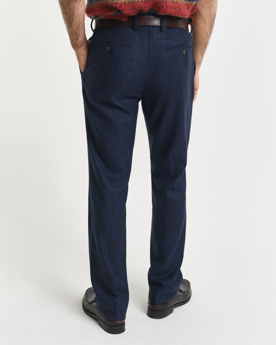 pantalón de traje de franela de espiga de corte entallado - azul noche