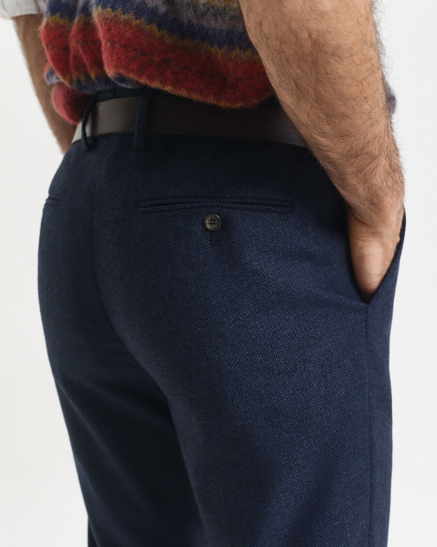 pantalón de traje de franela de espiga de corte entallado - azul noche