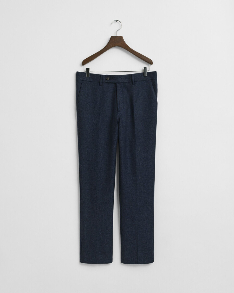 pantalón de traje de franela de espiga de corte entallado - azul noche