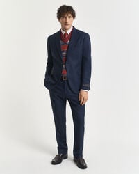 pantalón de traje de franela de espiga de corte entallado - azul noche