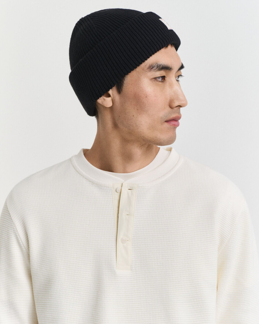 camiseta henley de manga larga con textura de gofre - crema