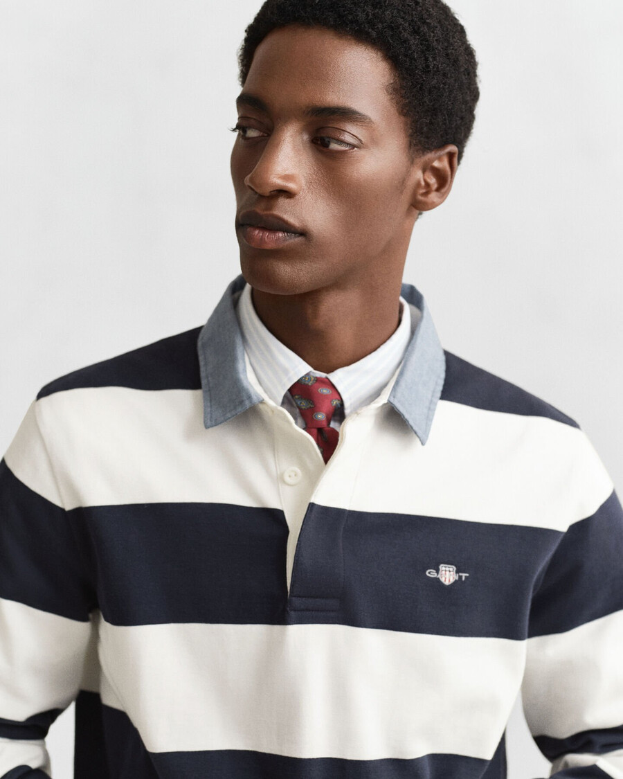 chaqueta de rugger pesada a rayas con cuello de chambray - cáscara de huevo