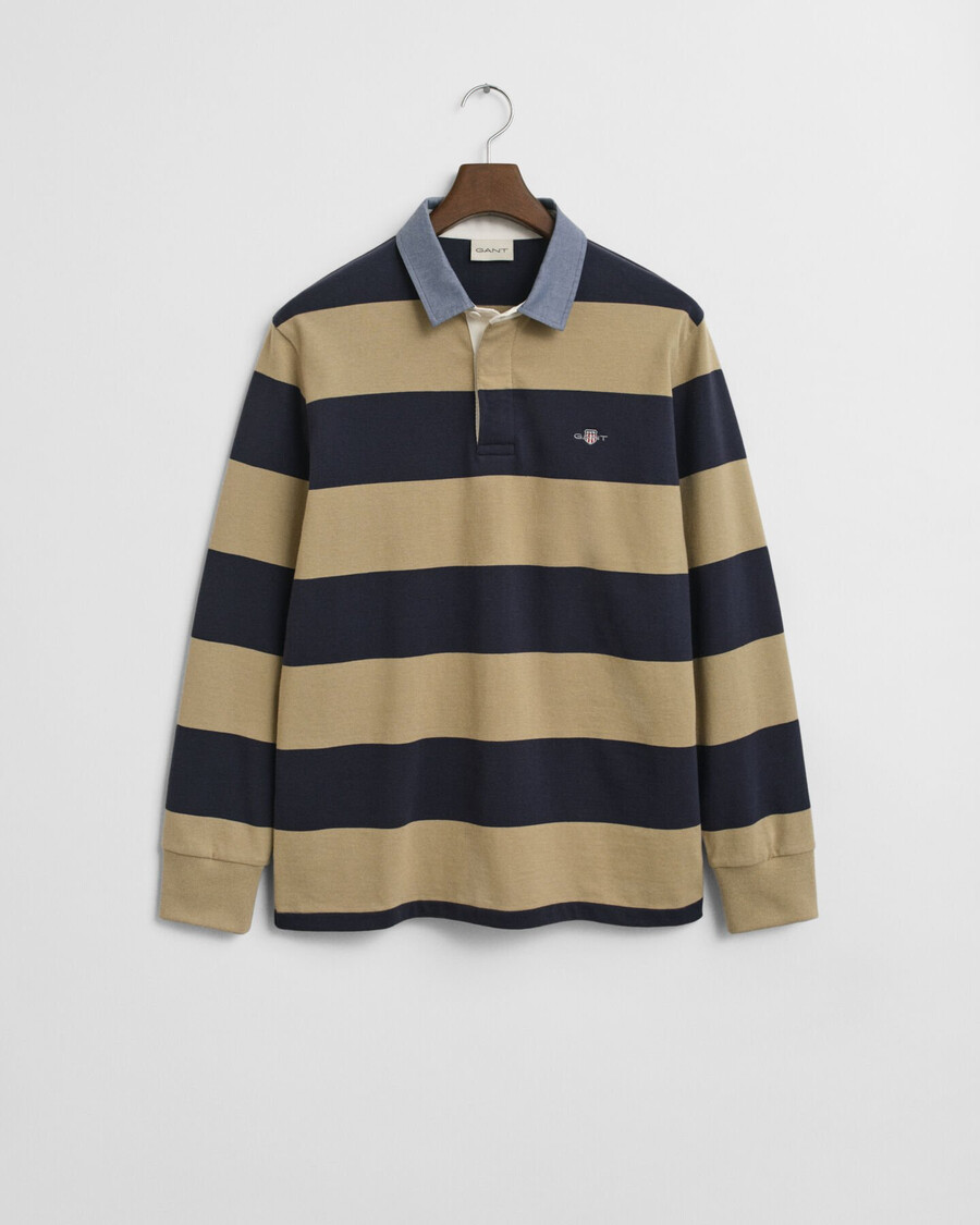 chaqueta de cuero resistente a rayas con cuello de chambray - beige madera