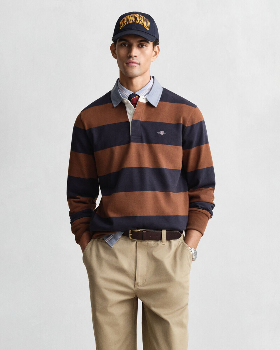 chaqueta de rugger pesada a rayas con cuello de cambray - marrón caoba