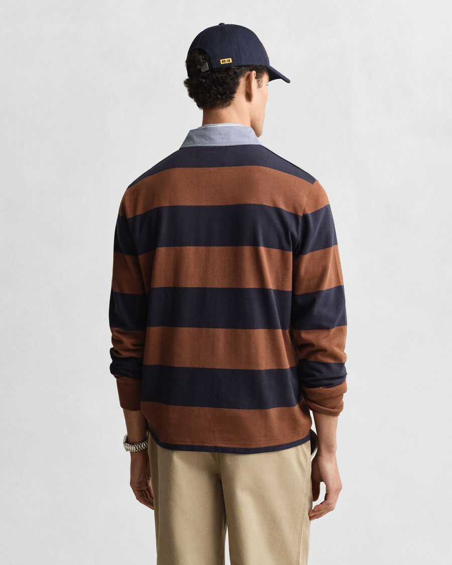 chaqueta de rugger pesada a rayas con cuello de cambray - marrón caoba