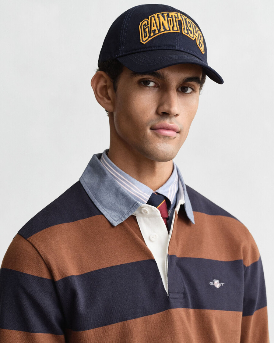 chaqueta de rugger pesada a rayas con cuello de cambray - marrón caoba