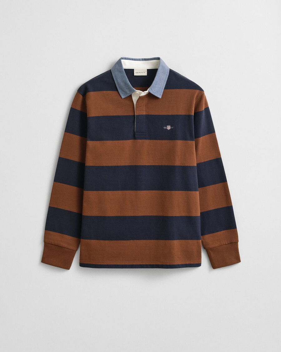 chaqueta de rugger pesada a rayas con cuello de cambray - marrón caoba
