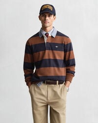 chaqueta de rugger pesada a rayas con cuello de cambray - marrón caoba