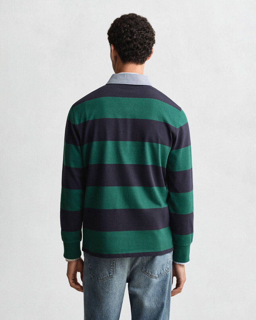 chaqueta de rugger pesada a rayas con cuello de chambray - verde bosque intenso