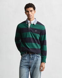 chaqueta de rugger pesada a rayas con cuello de chambray - verde bosque intenso