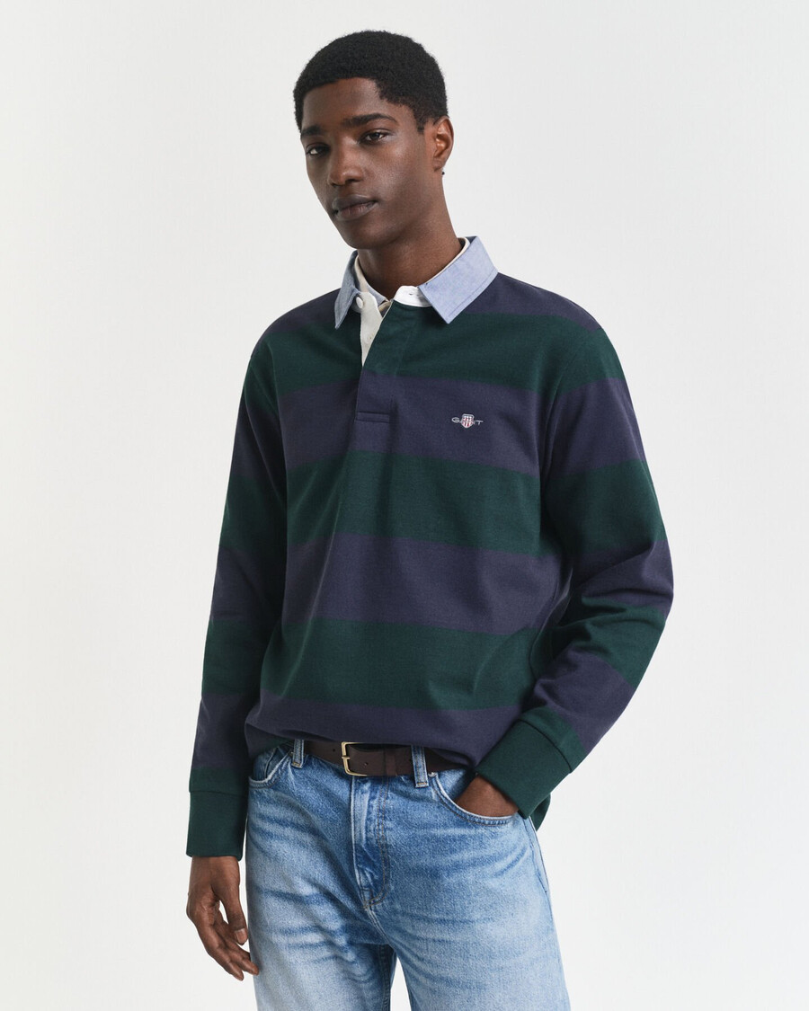 chaqueta de rugger pesada a rayas con cuello de chambray - verde tartán
