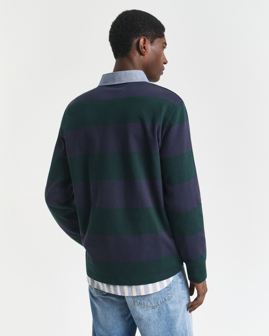 chaqueta de rugger pesada a rayas con cuello de chambray - verde tartán