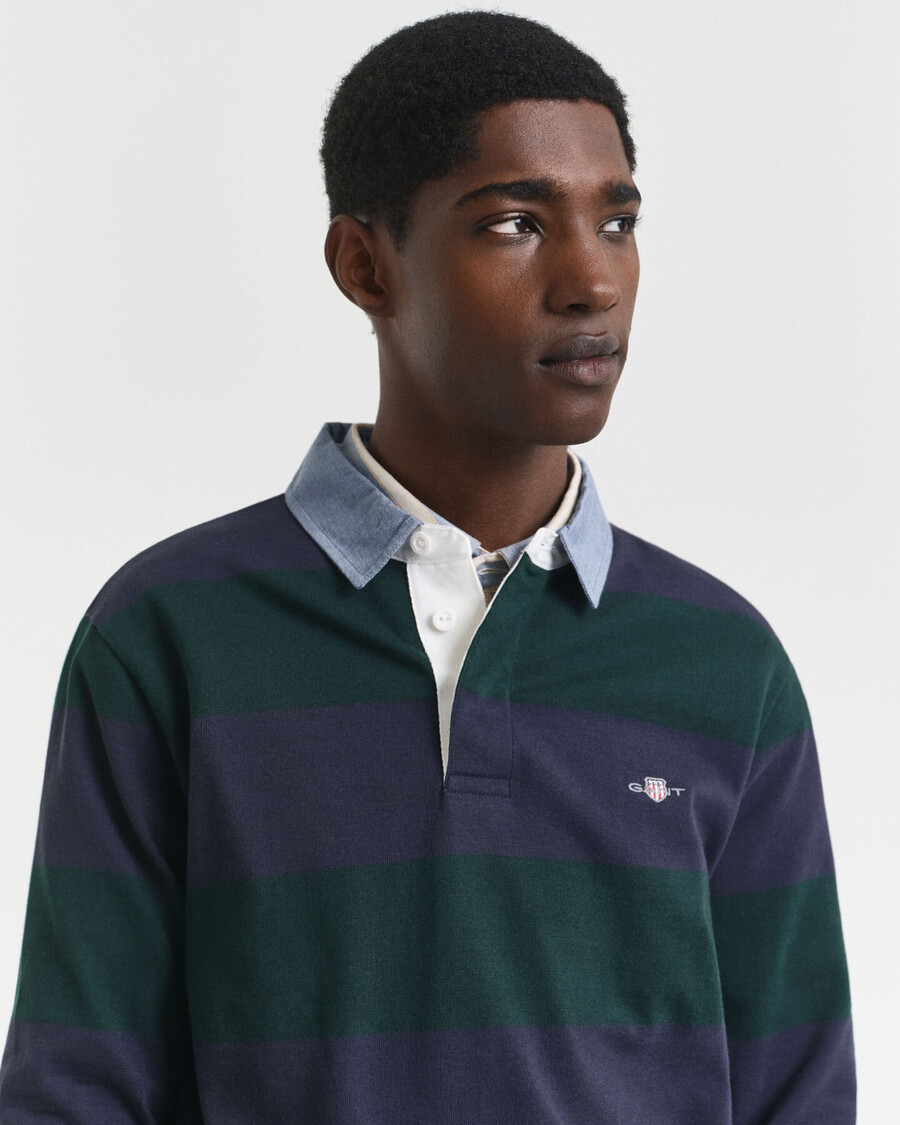 chaqueta de rugger pesada a rayas con cuello de chambray - verde tartán