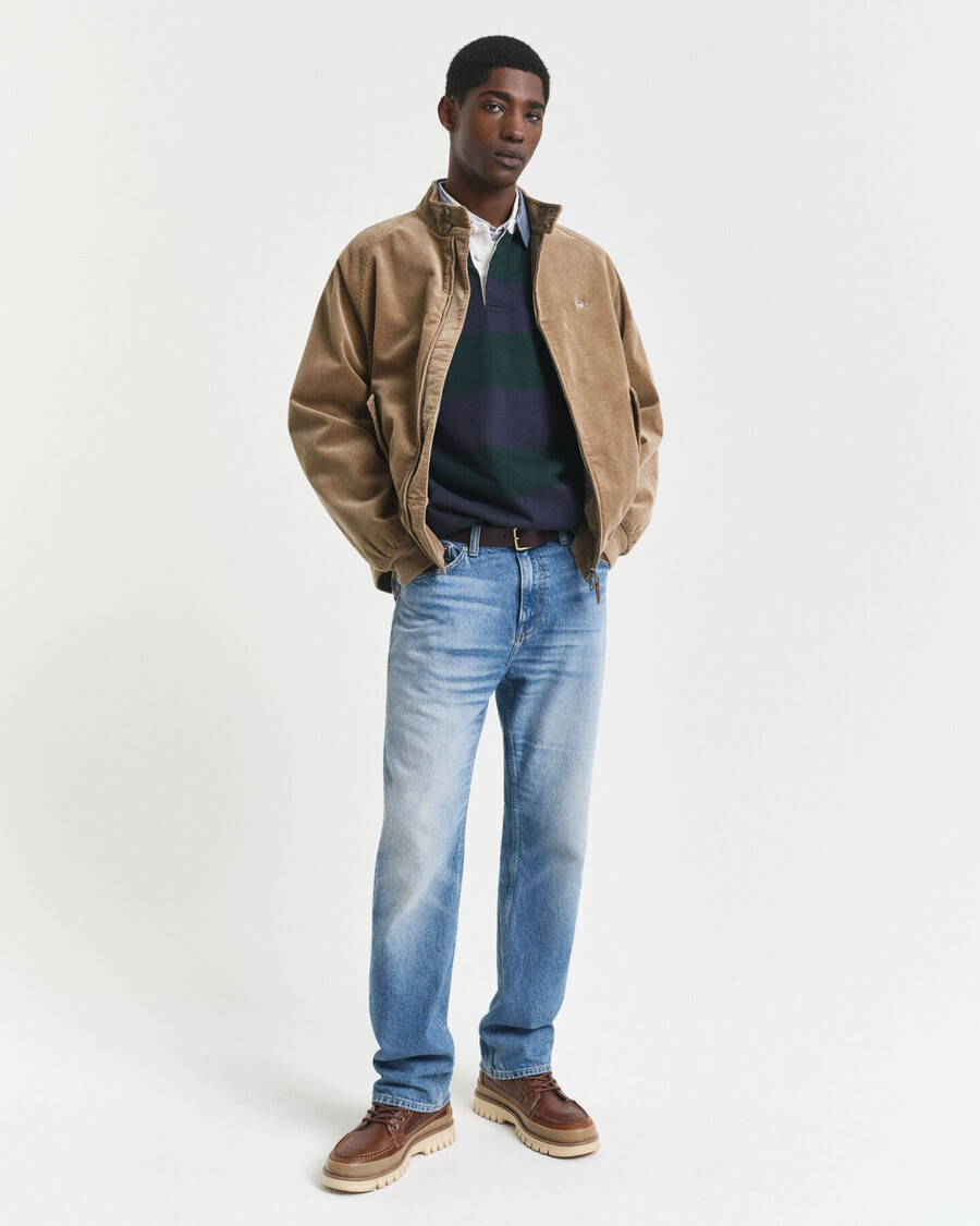 chaqueta de rugger pesada a rayas con cuello de chambray - verde tartán