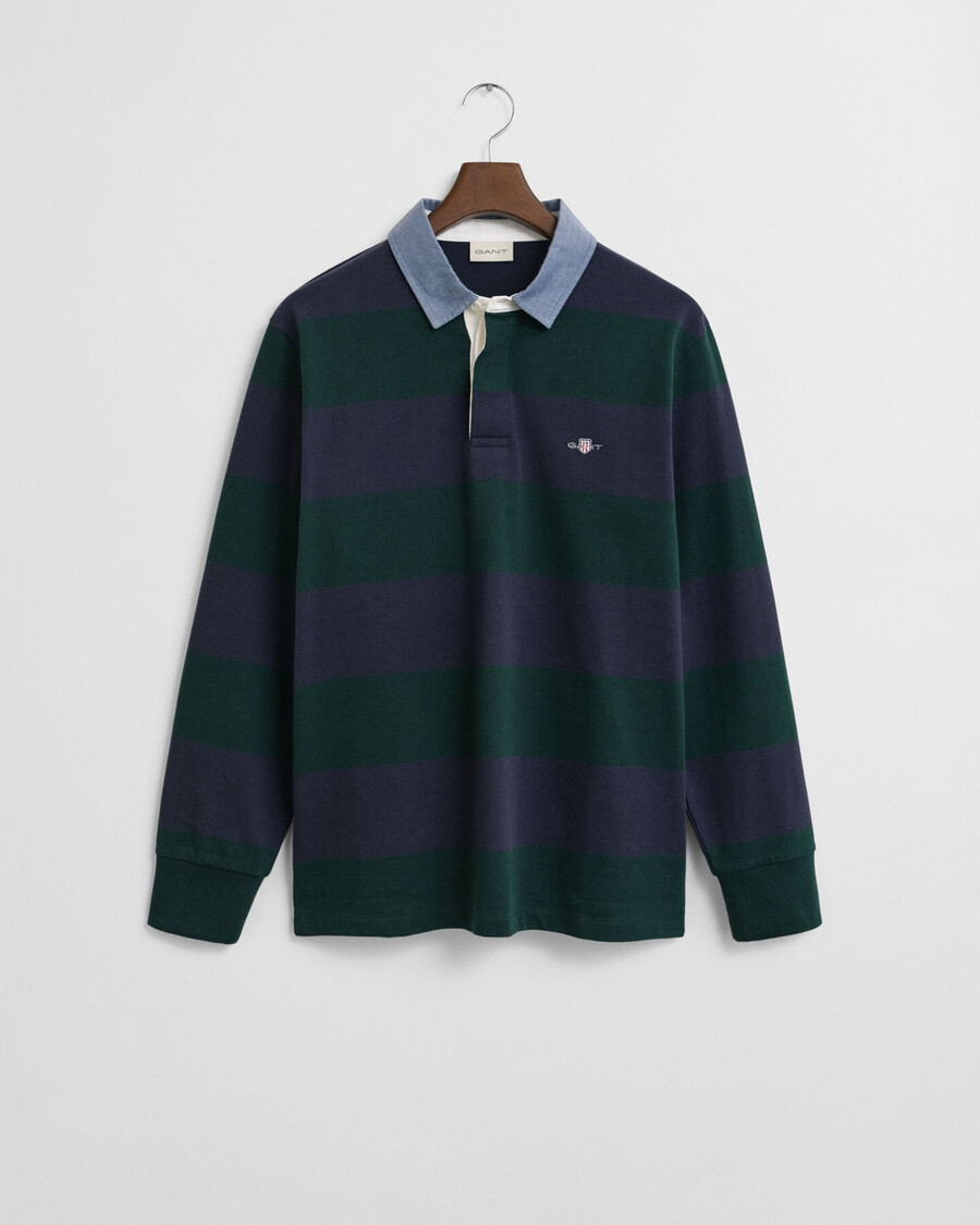 chaqueta de rugger pesada a rayas con cuello de chambray - verde tartán