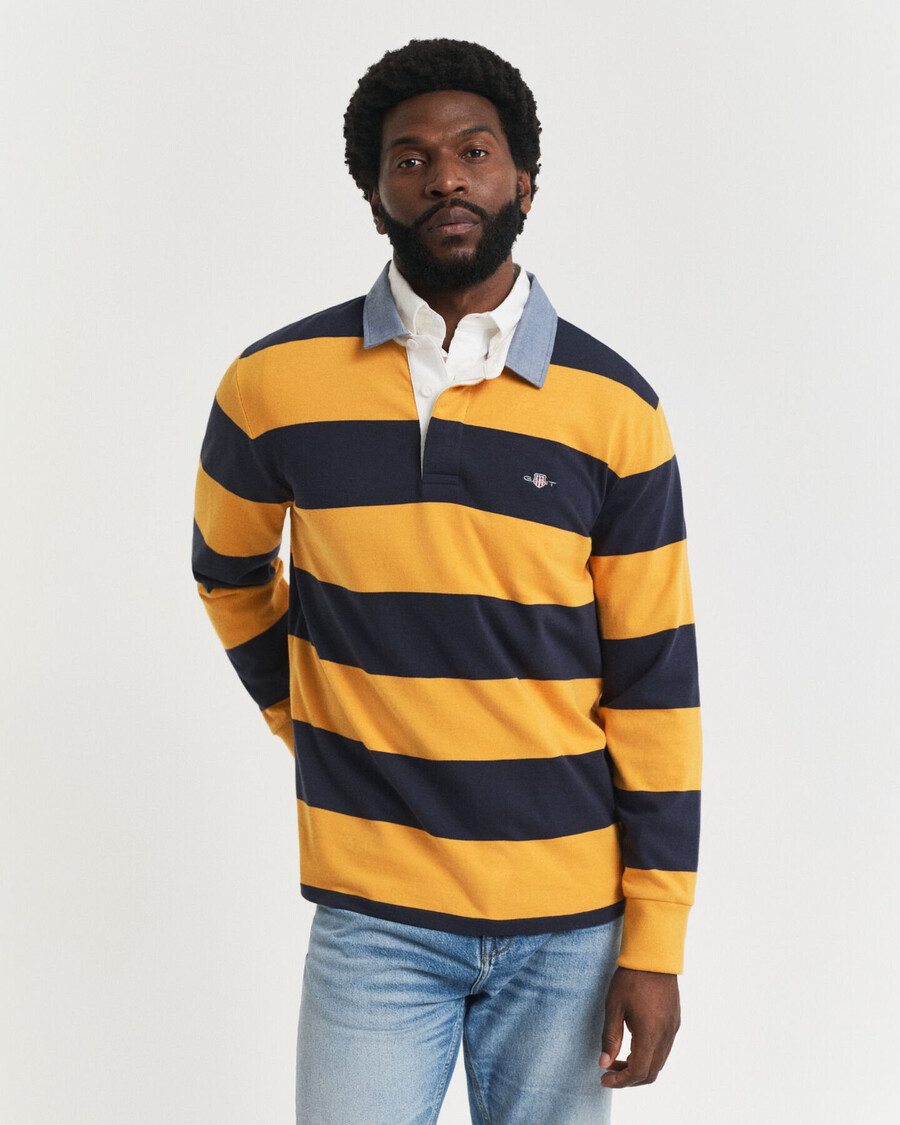 chaqueta de rugger pesada a rayas con cuello de chambray - liquen amarillo