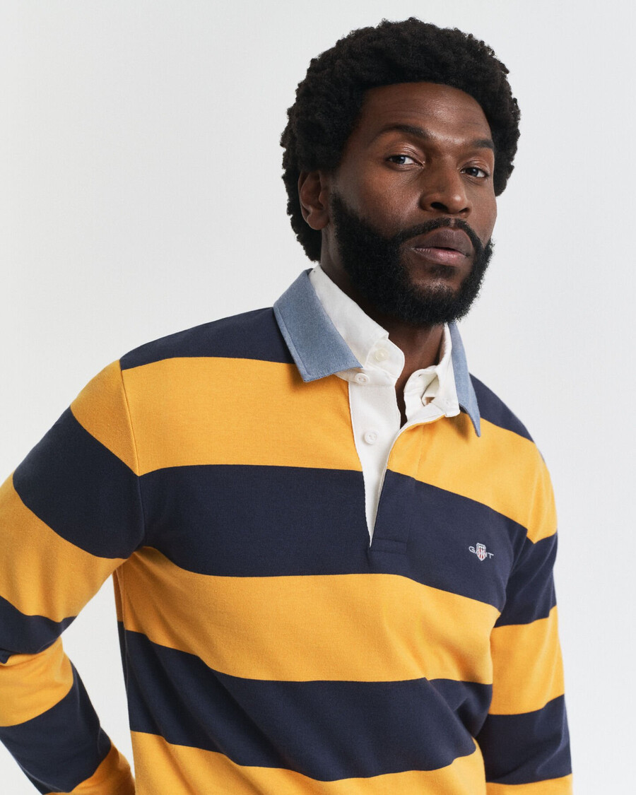 chaqueta de rugger pesada a rayas con cuello de chambray - liquen amarillo