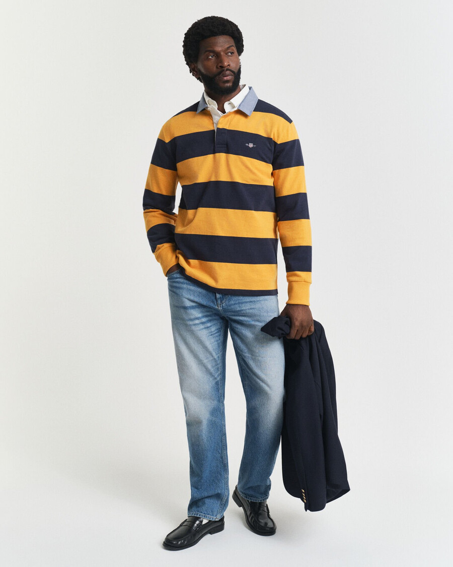 chaqueta de rugger pesada a rayas con cuello de chambray - liquen amarillo