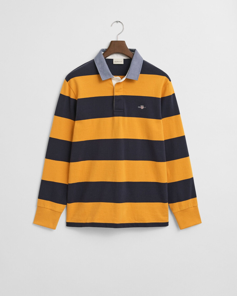 chaqueta de rugger pesada a rayas con cuello de chambray - liquen amarillo