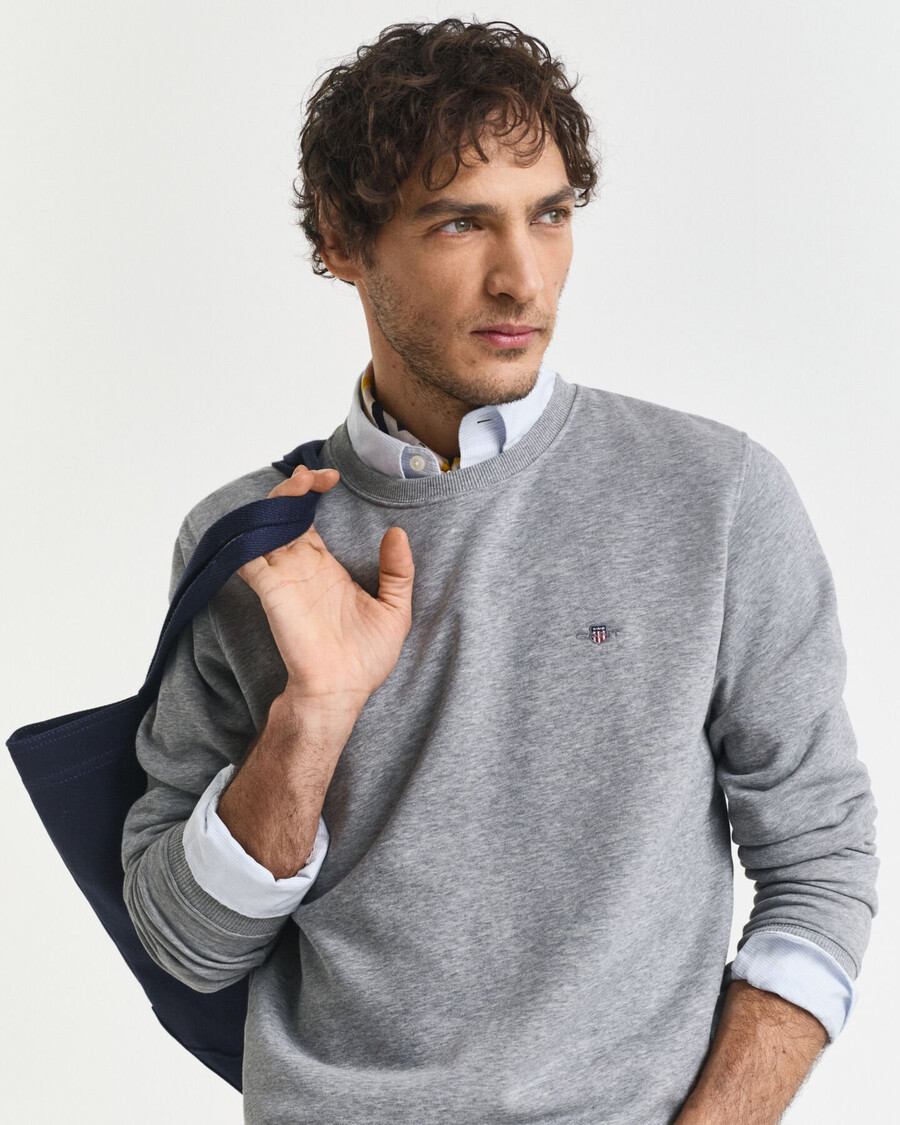 sudadera de cuello redondo shield - gris jaspeado