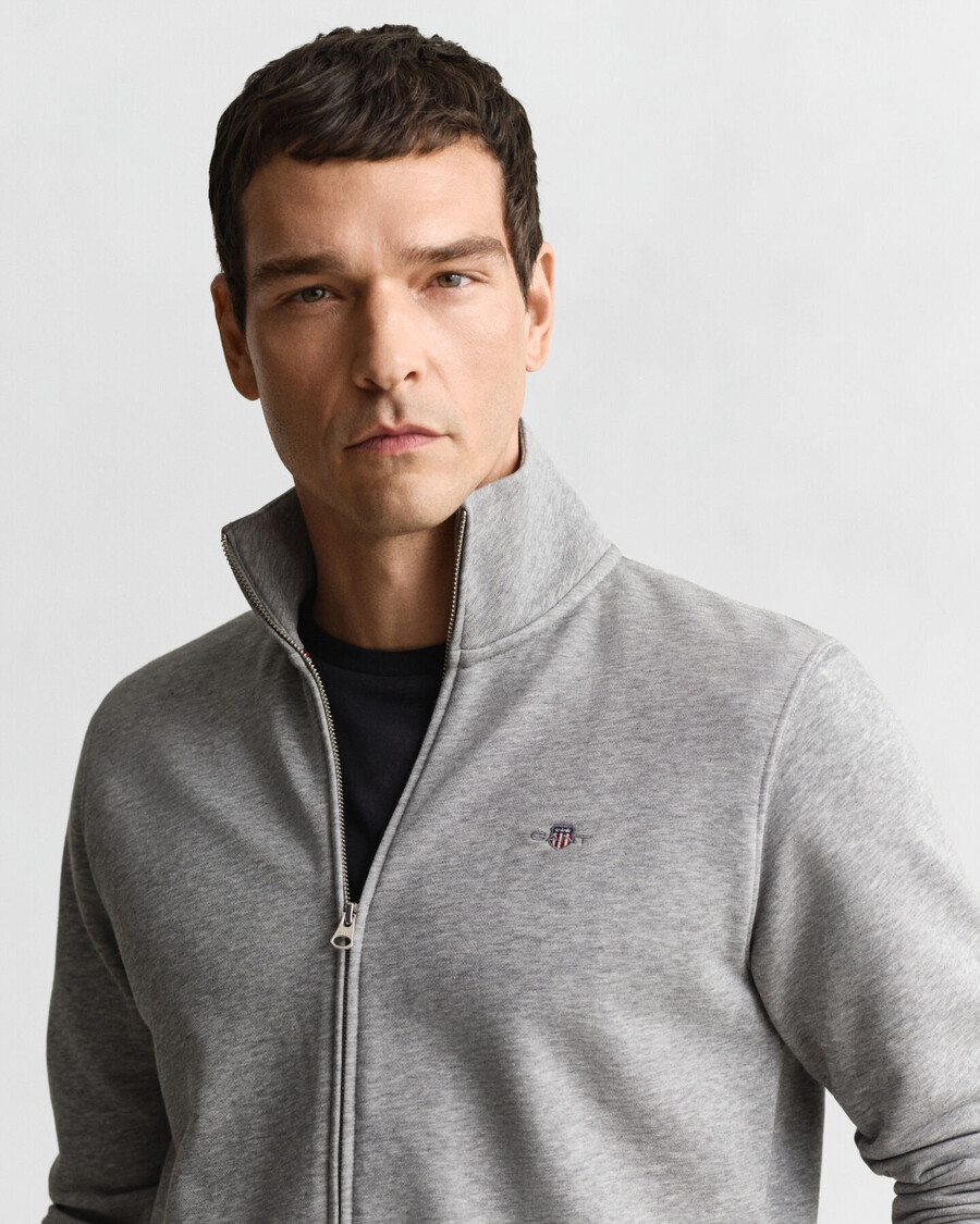 sudadera con cremallera shield - gris jaspeado