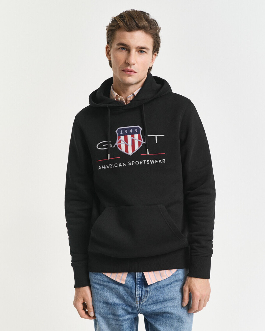 sudadera con capucha archive shield - negra