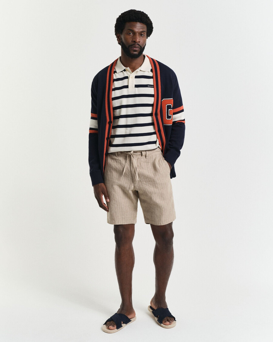 pantalones cortos de lino de corte regular con raya diplomática - beige hormigón