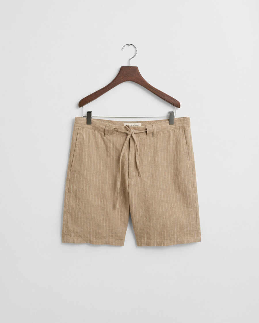 pantalones cortos de lino de corte regular con raya diplomática - beige hormigón