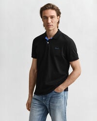 polo de piqué en contraste - negro