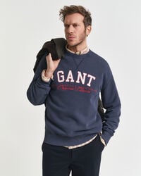 sudadera con cuello redondo y gráfico universitario - azul noche