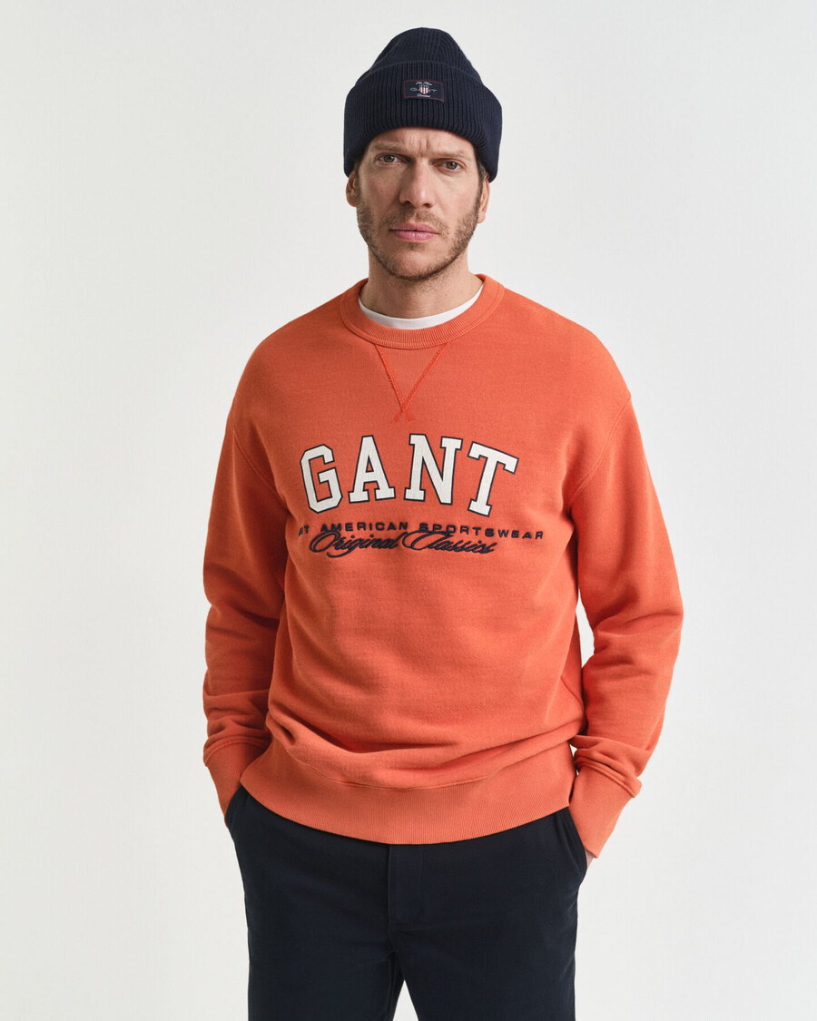 sudadera con cuello redondo y gráfico universitario - naranja intenso