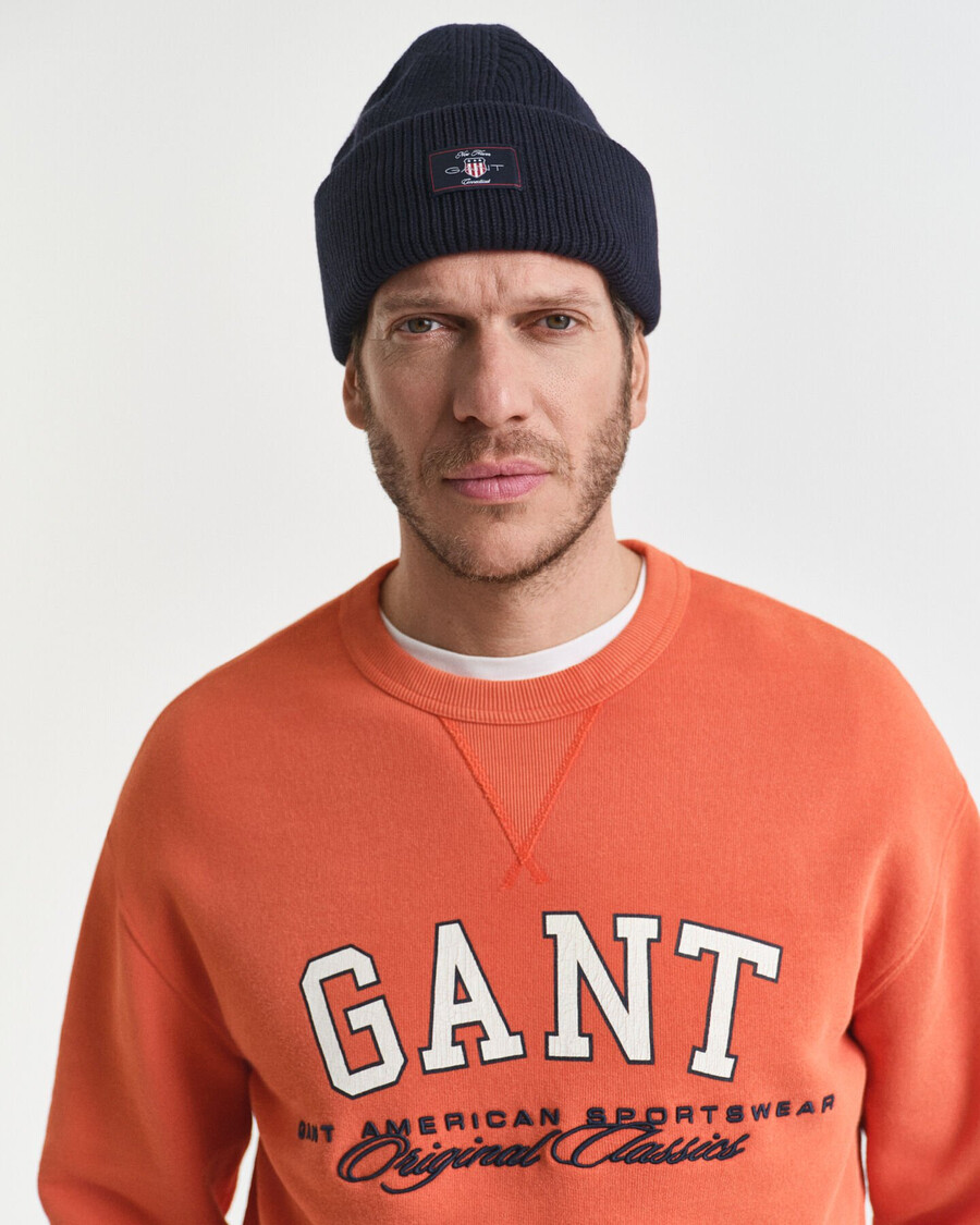 sudadera con cuello redondo y gráfico universitario - naranja intenso