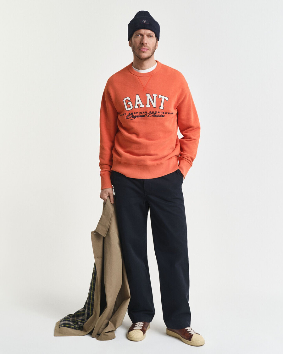 sudadera con cuello redondo y gráfico universitario - naranja intenso