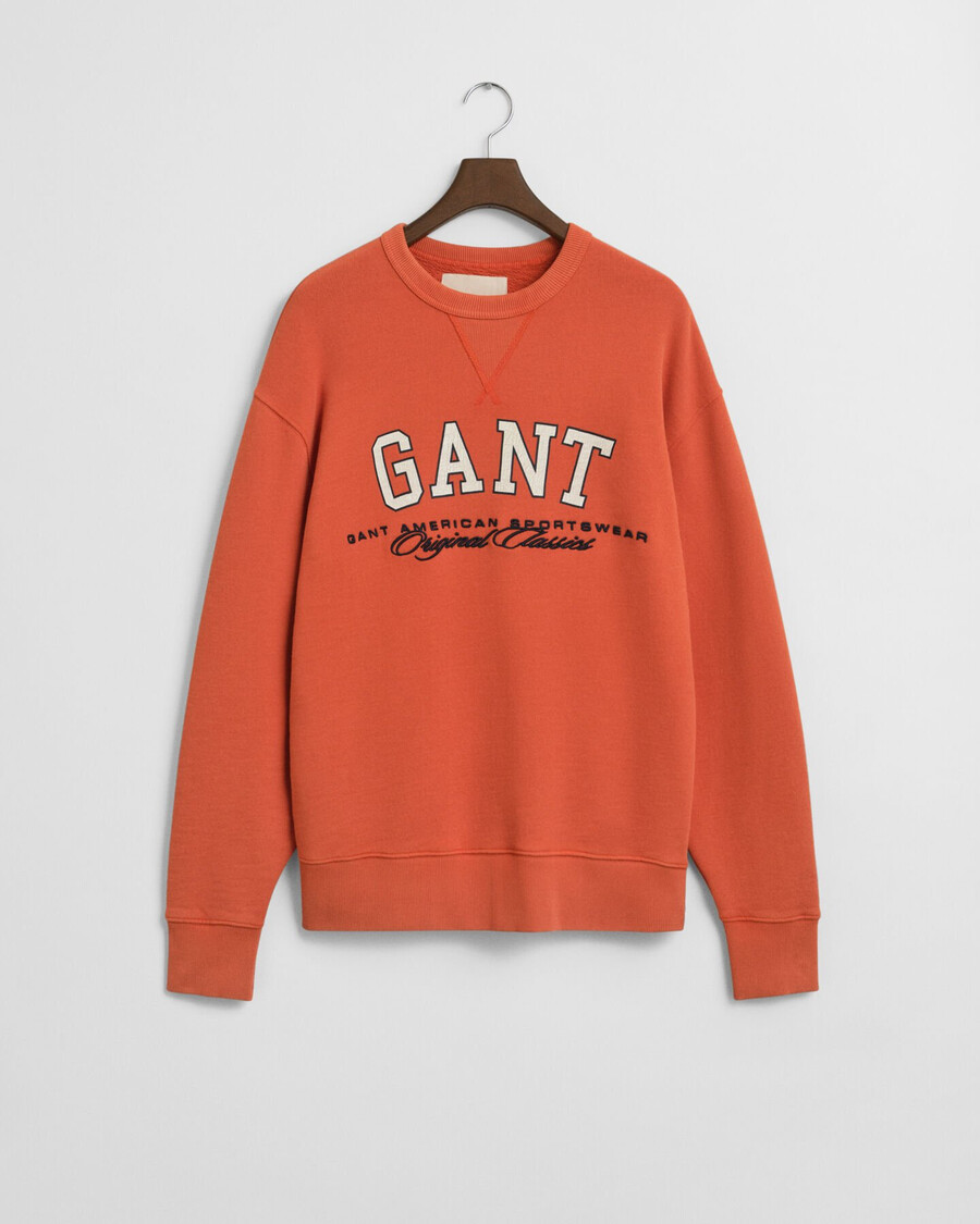 sudadera con cuello redondo y gráfico universitario - naranja intenso