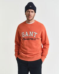 sudadera con cuello redondo y gráfico universitario - naranja intenso