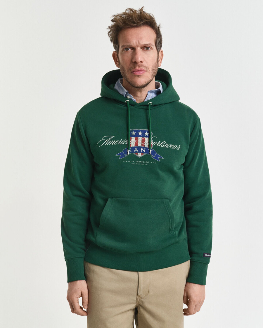 sudadera con capucha con gráfico de escudo - verde bosque