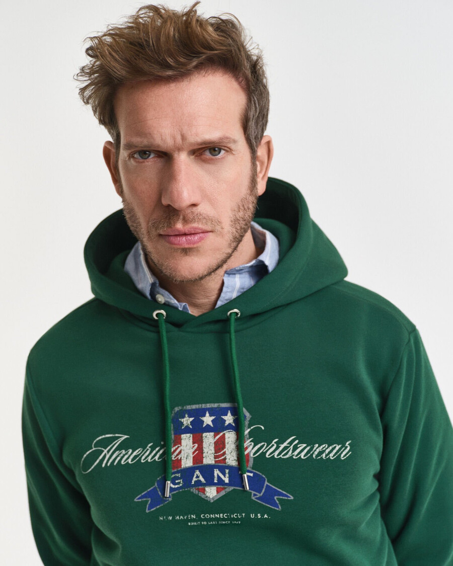 sudadera con capucha con gráfico de escudo - verde bosque