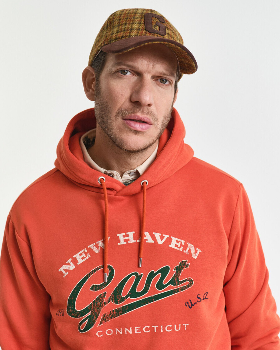 sudadera con capucha con gráfico de escudo - naranja intenso