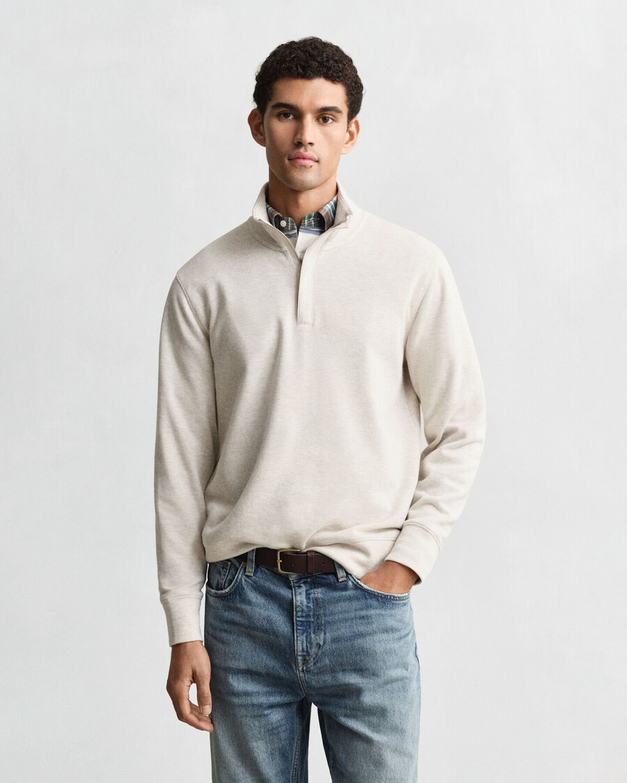 sudadera ligera con media cremallera y canalé de sacker - seed melange