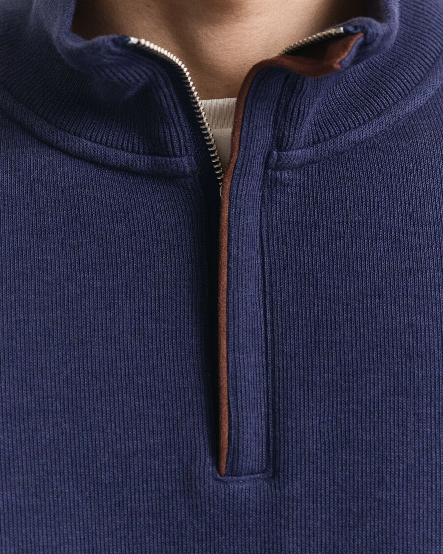 sudadera con media cremallera y ribete de canalé - azul persa