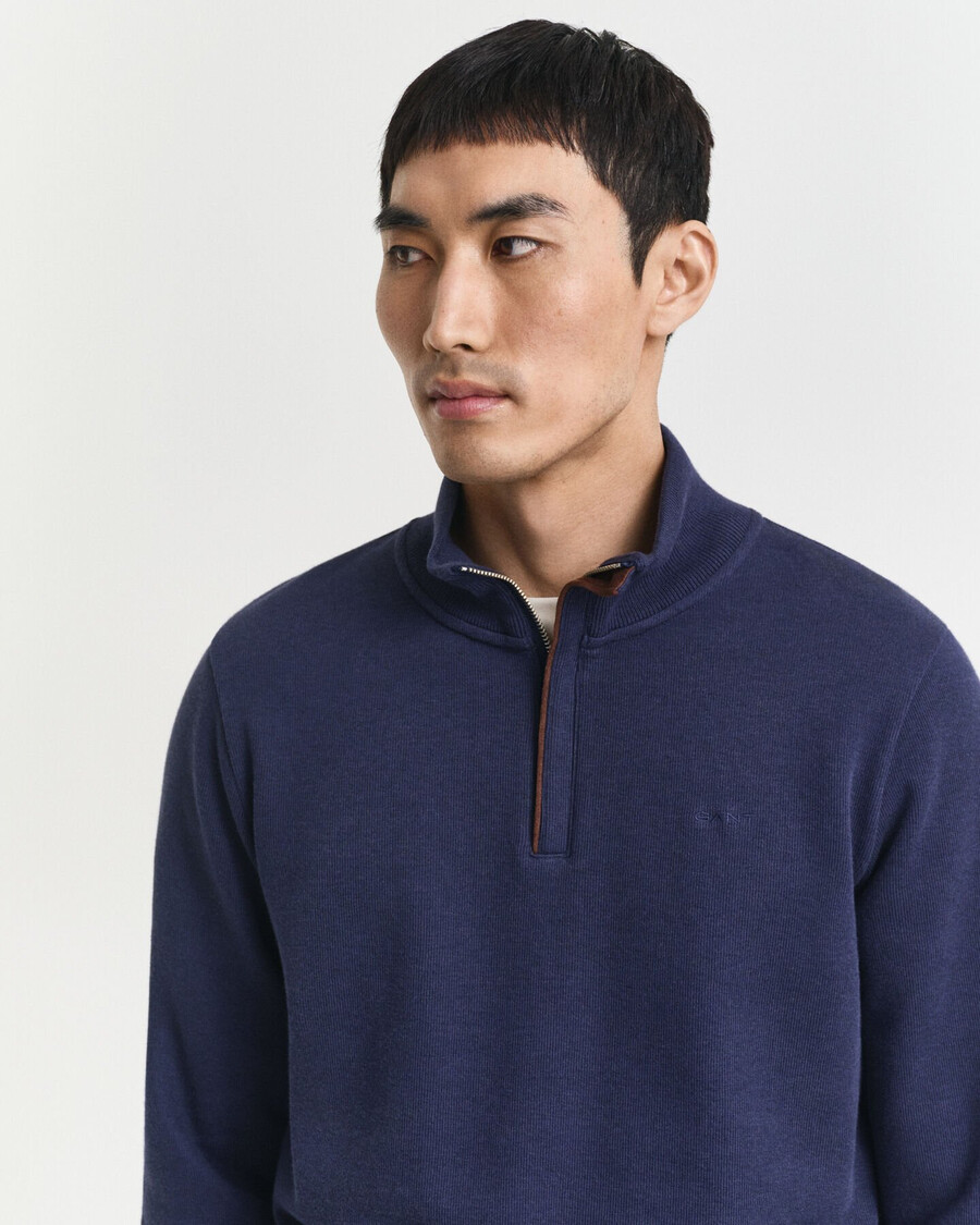 sudadera con media cremallera y ribete de canalé - azul persa