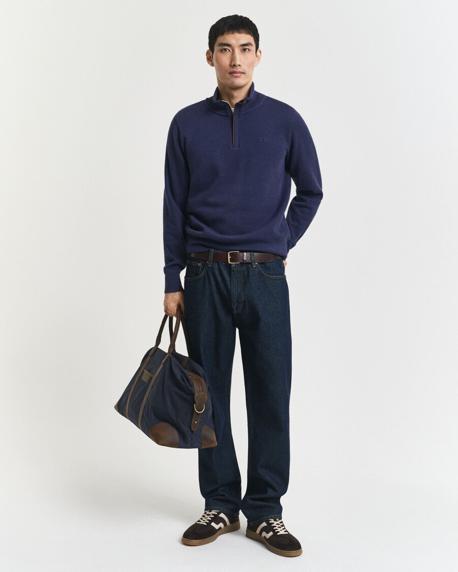 sudadera con media cremallera y ribete de canalé - azul persa