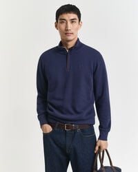 sudadera con media cremallera y ribete de canalé - azul persa