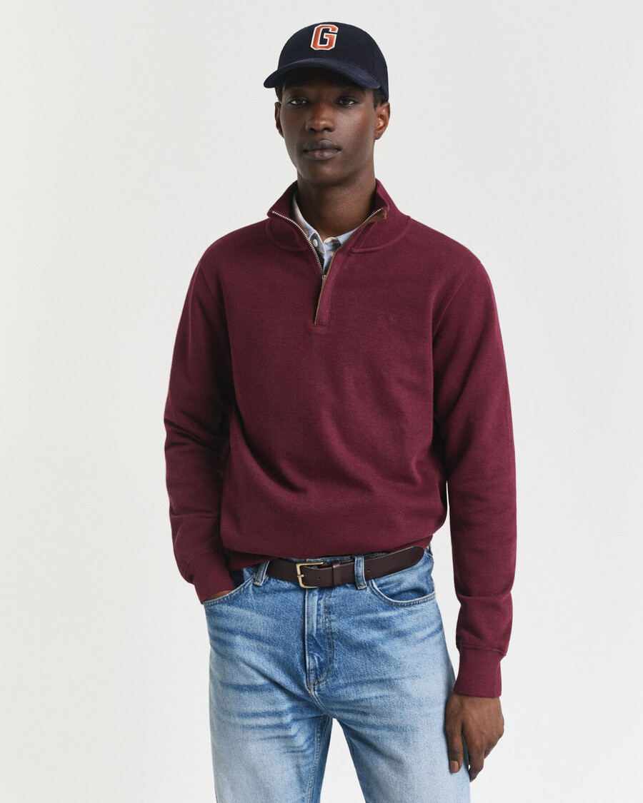 sudadera con media cremallera y ribete de canalé - vino de invierno