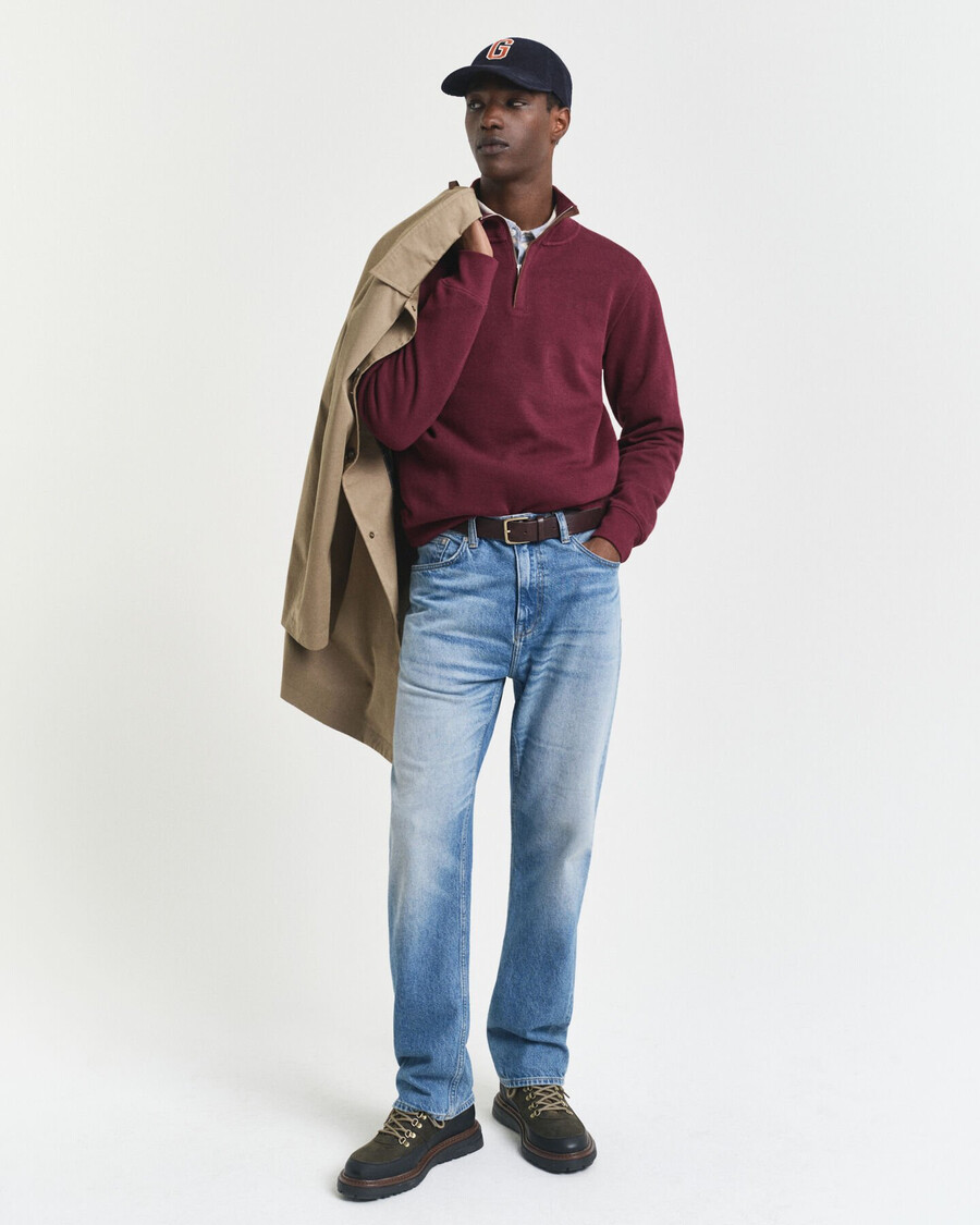 sudadera con media cremallera y ribete de canalé - vino de invierno