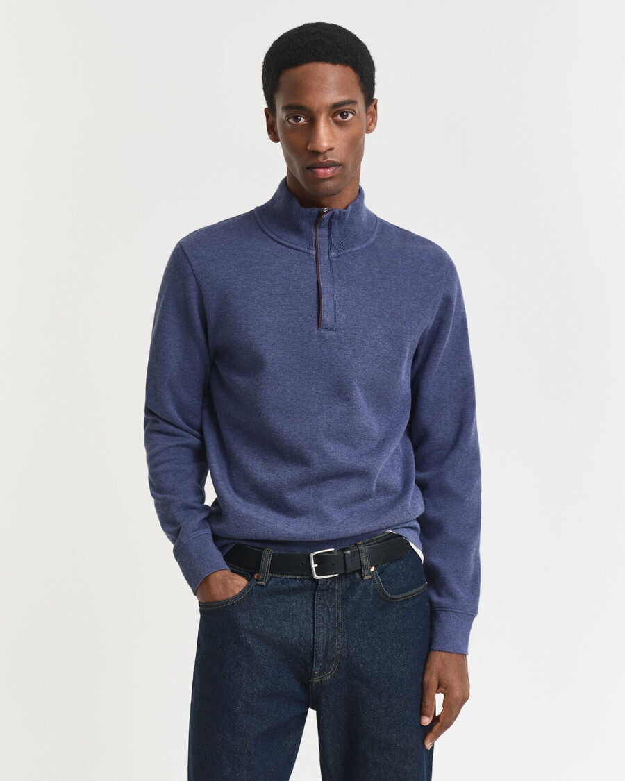 sudadera con media cremallera y canalé sacker - dk jeansblue melange