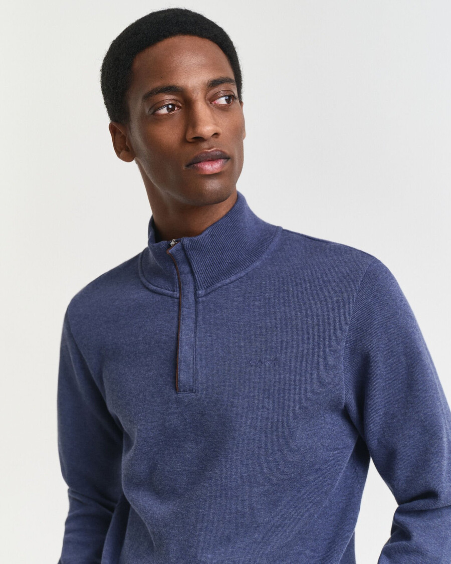 sudadera con media cremallera y canalé sacker - dk jeansblue melange