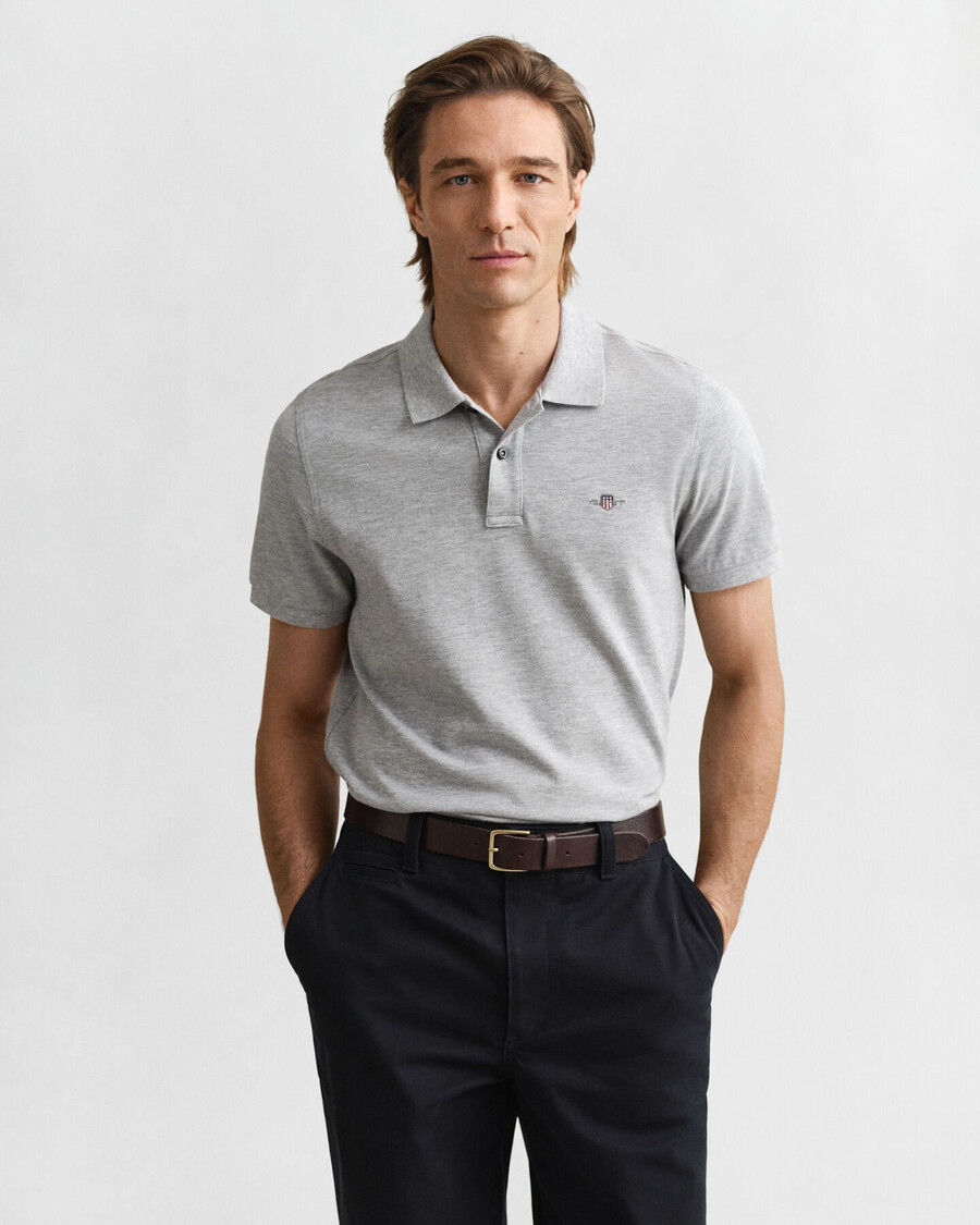 polo de piqué shield de corte regular - gris jaspeado